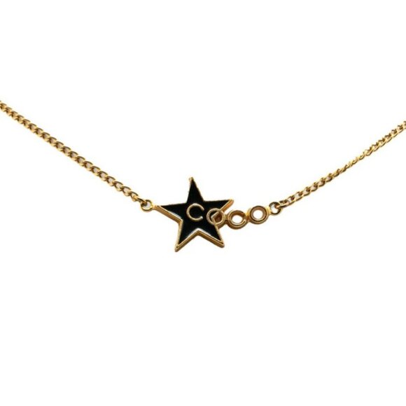 CHANEL CC Coco Black Star Necklace 16" Gold Tone 01P Auth w/Box #92018 - Picture 1 of 5